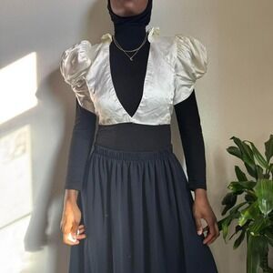 RARE 80s Vintage Pearl Satin Puff Sleeve Bolero cropped jacket